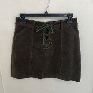 Forever 21 Olive Green Tie Up Velvet Skirt (S)
